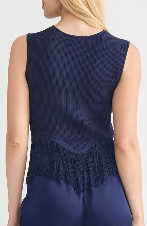 Misook X Lani Lynn Fringe Trim Knit Sleeveless Top In Blue