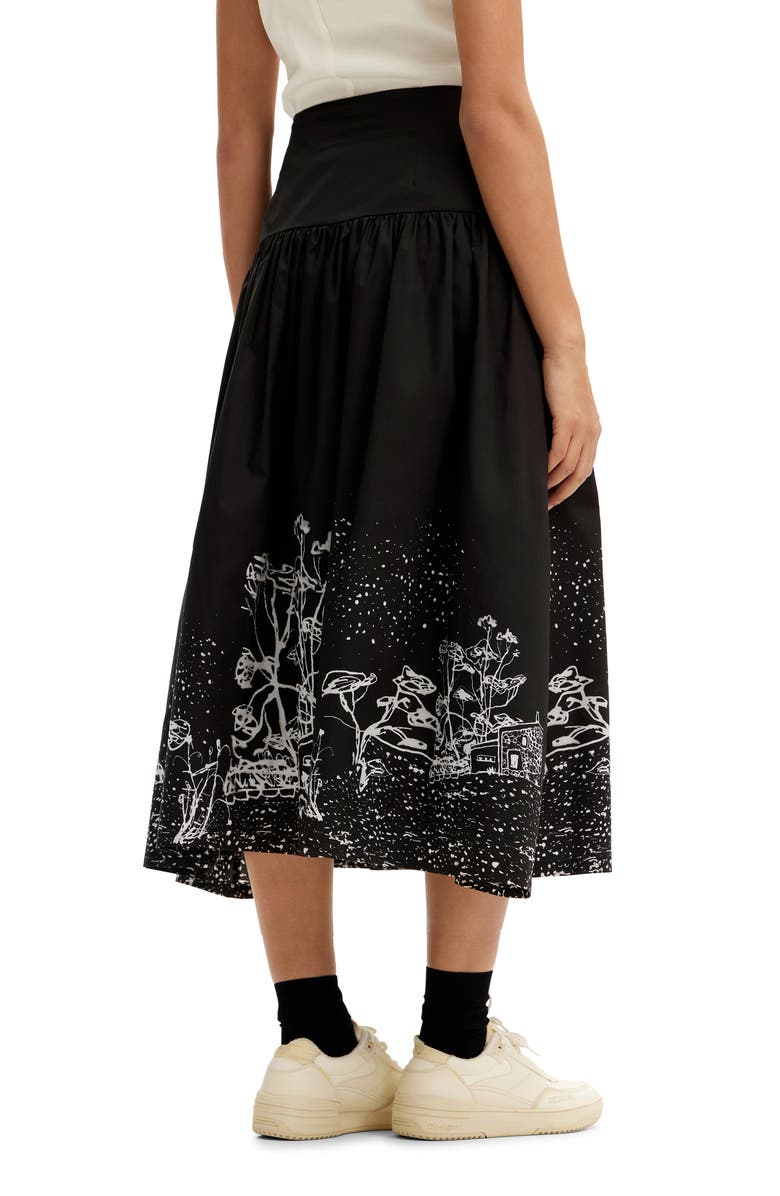 Desigual Landscape Poplin Midi Skirt, Alternate, color, Black