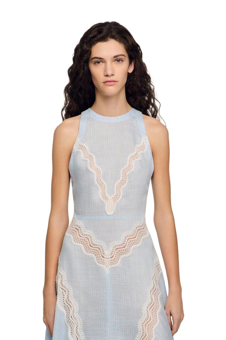 Maxi dress with lace details, Alternate, color, Ciel / blanc