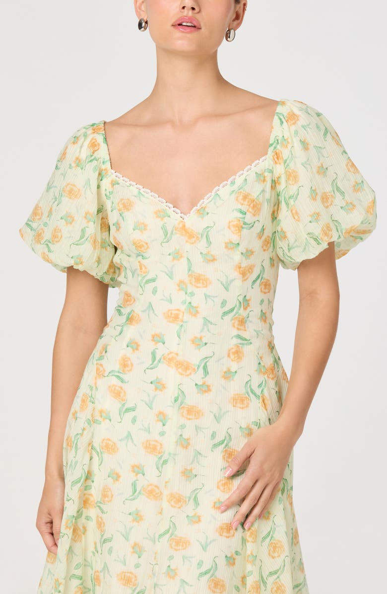 ASTR the Label Mayra Puff Sleeve Midi Dress, Alternate, color, Yellow Multi Floral