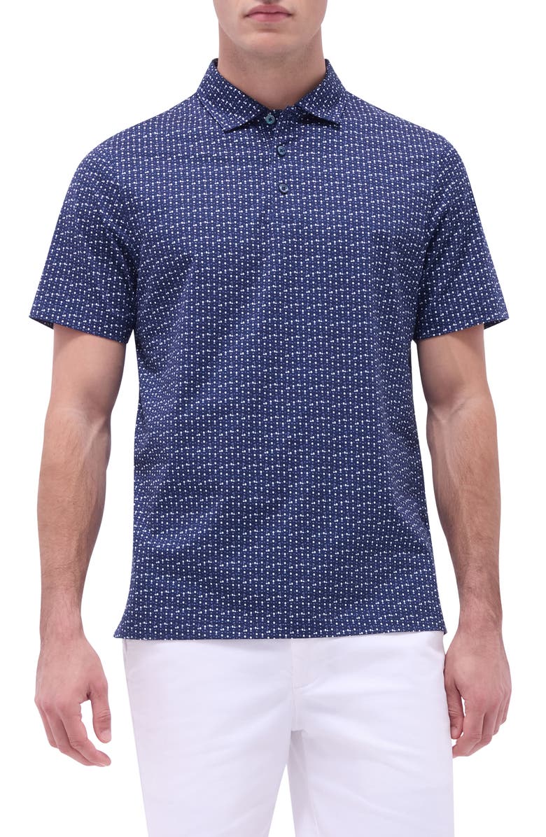 Bugatchi Victor OoohCotton<sup>®</sup> Golf Print Polo, Main, color, Navy