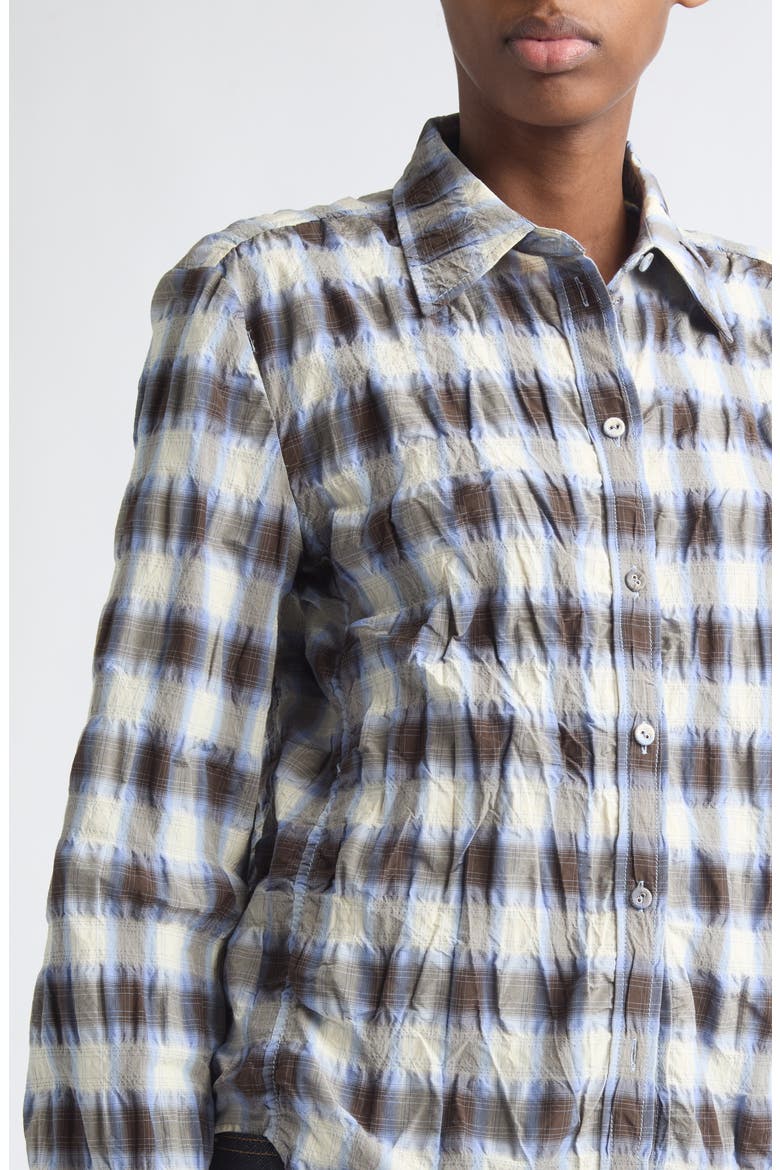Shirred Button Front Shirt, Alternate, color, BROWN