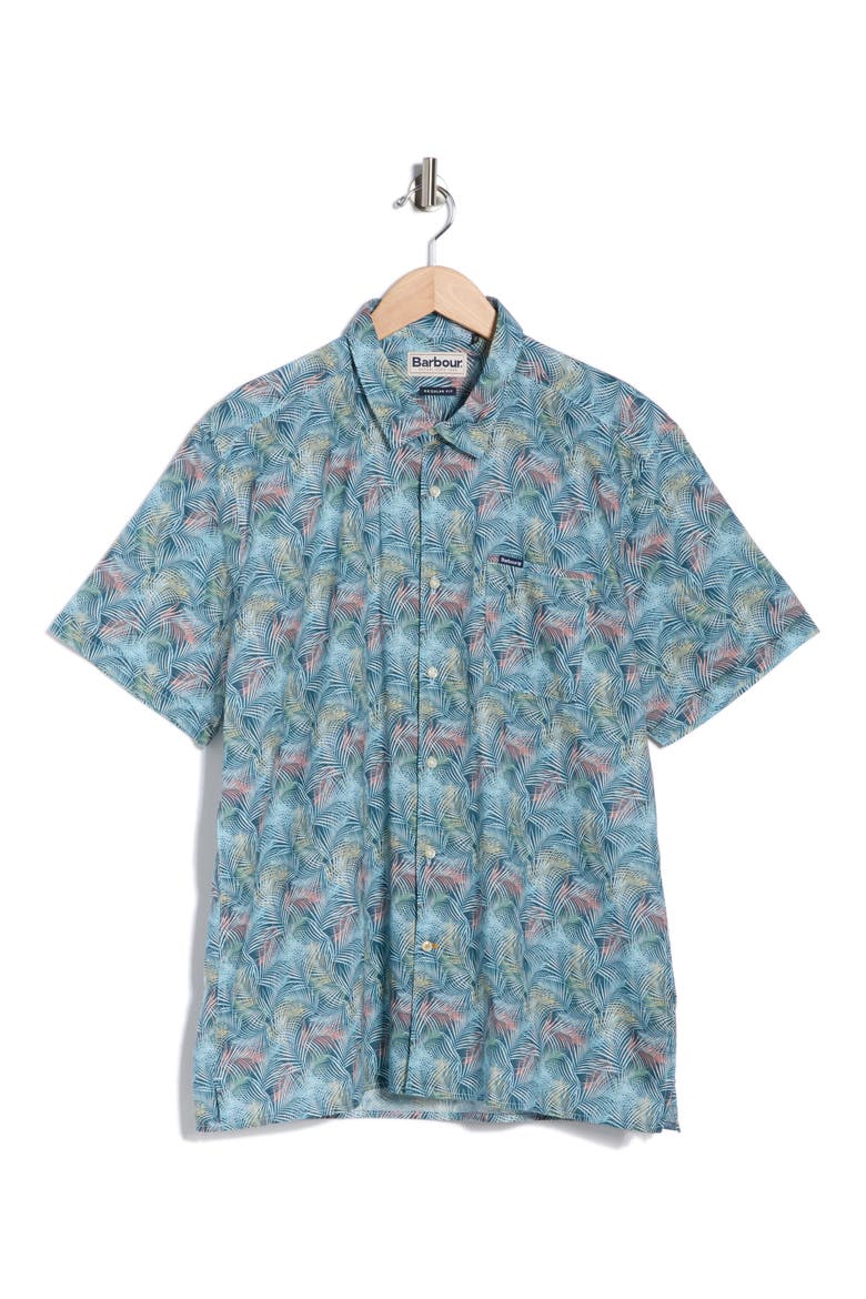 Devon Regular Fit Fern Print Short Sleeve Button-Up Shirt, Alternate, color, DUSK BLUE
