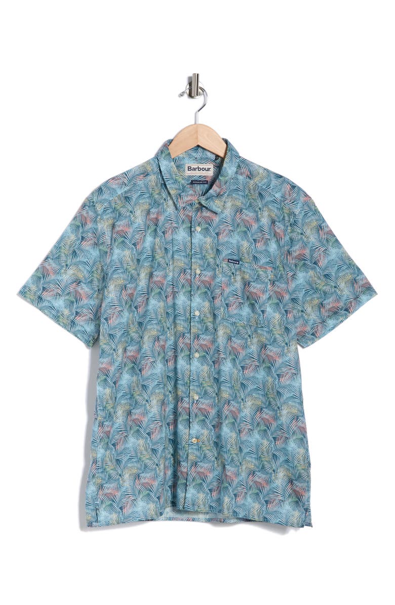 Barbour Devon Regular Fit Fern Print Short Sleeve Button-Up Shirt, Alternate, color, Dusk Blue