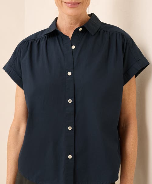 Pact Organic Cotton All Day Poplin Shirred Shirt In Blue