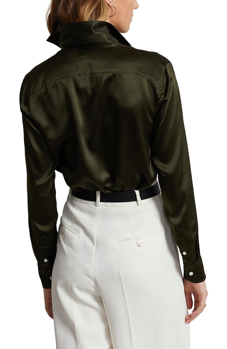 Polo Ralph Lauren Long Sleeve Silk Shirt, Alternate, color, Estate Olive