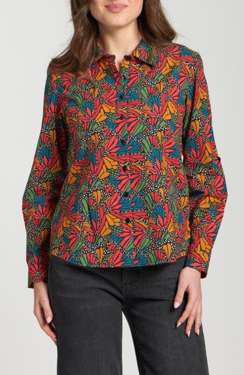 Print Poplin Button-Up Shirt