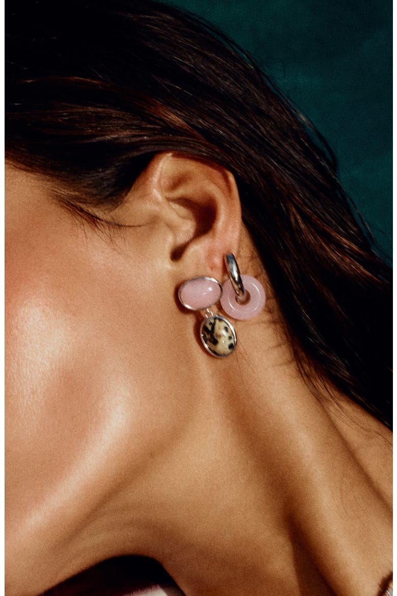 Rose Quartz & Dalmatian Jasper Drop Earrings, Alternate, color, GOLD