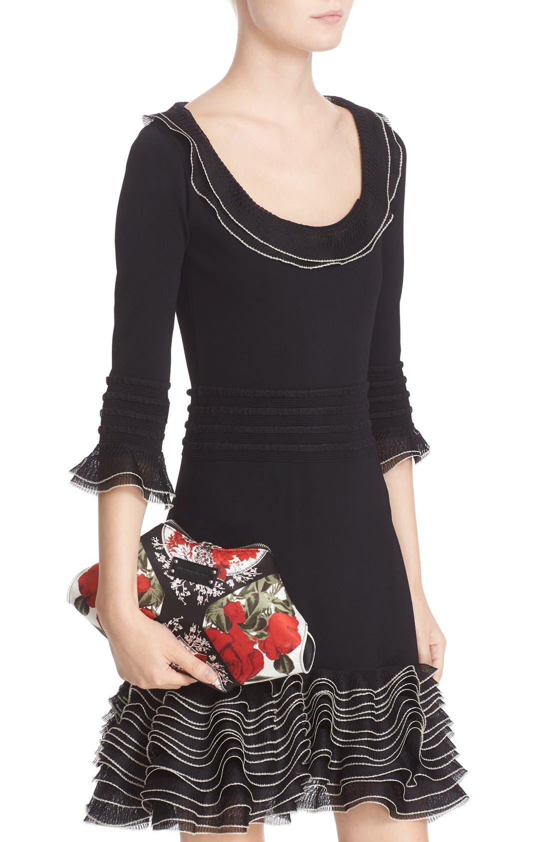 McQueen Alexander McQueen Large De Manta Floral Print Leather Clutch, Alternate, color, 