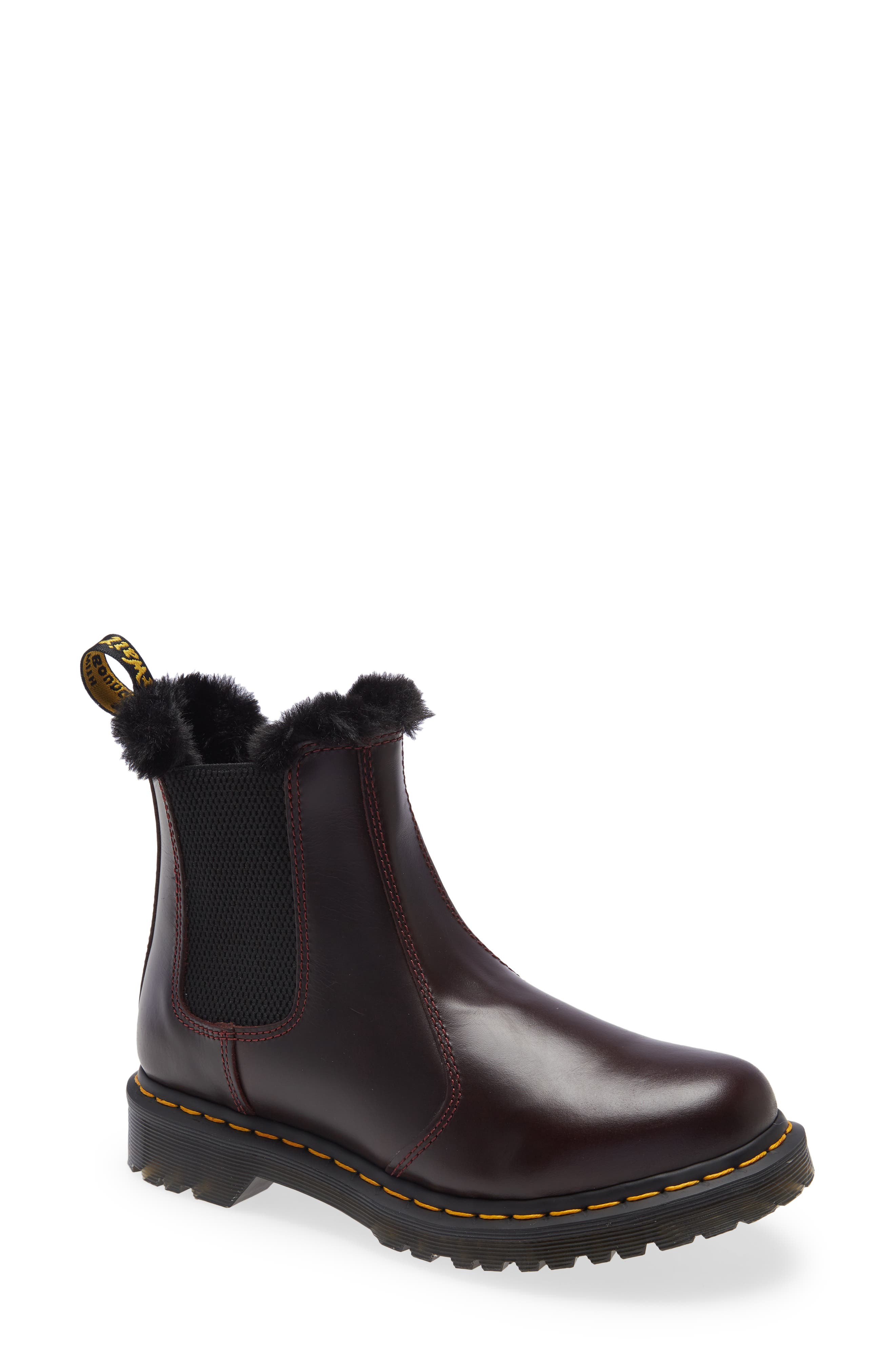 Dr. Martens Leona Faux Fur Lined Chelsea Boot, Main, color, 