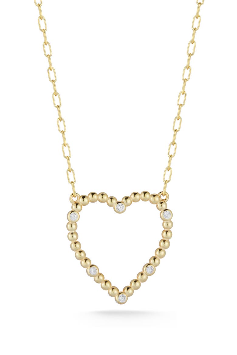 14k Gold Plated Cubic Zirconia Heart Pendant Necklace, Main, color, GOLD