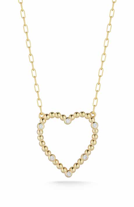 14k Gold Plated Cubic Zirconia Heart Pendant Necklace