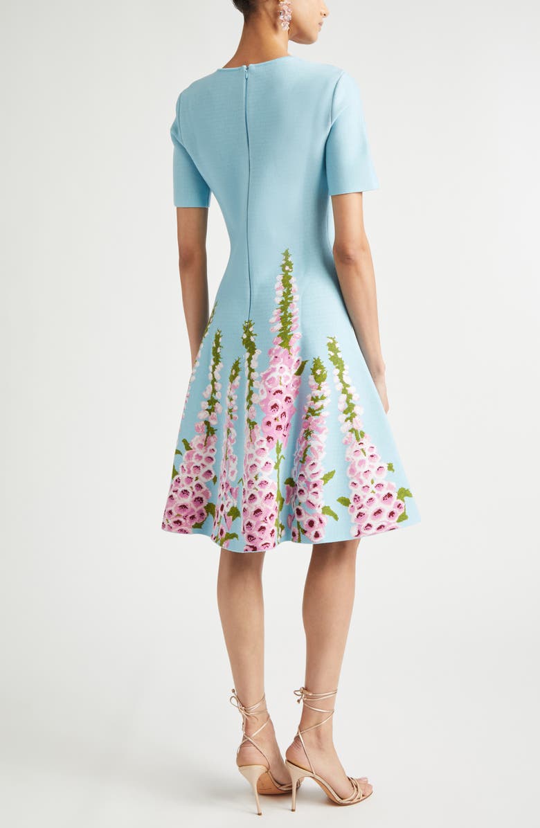 Oscar de la Renta Foxglove Jacquard Knit Fit & Flare Dress, Alternate, color, Lilac/ Sky