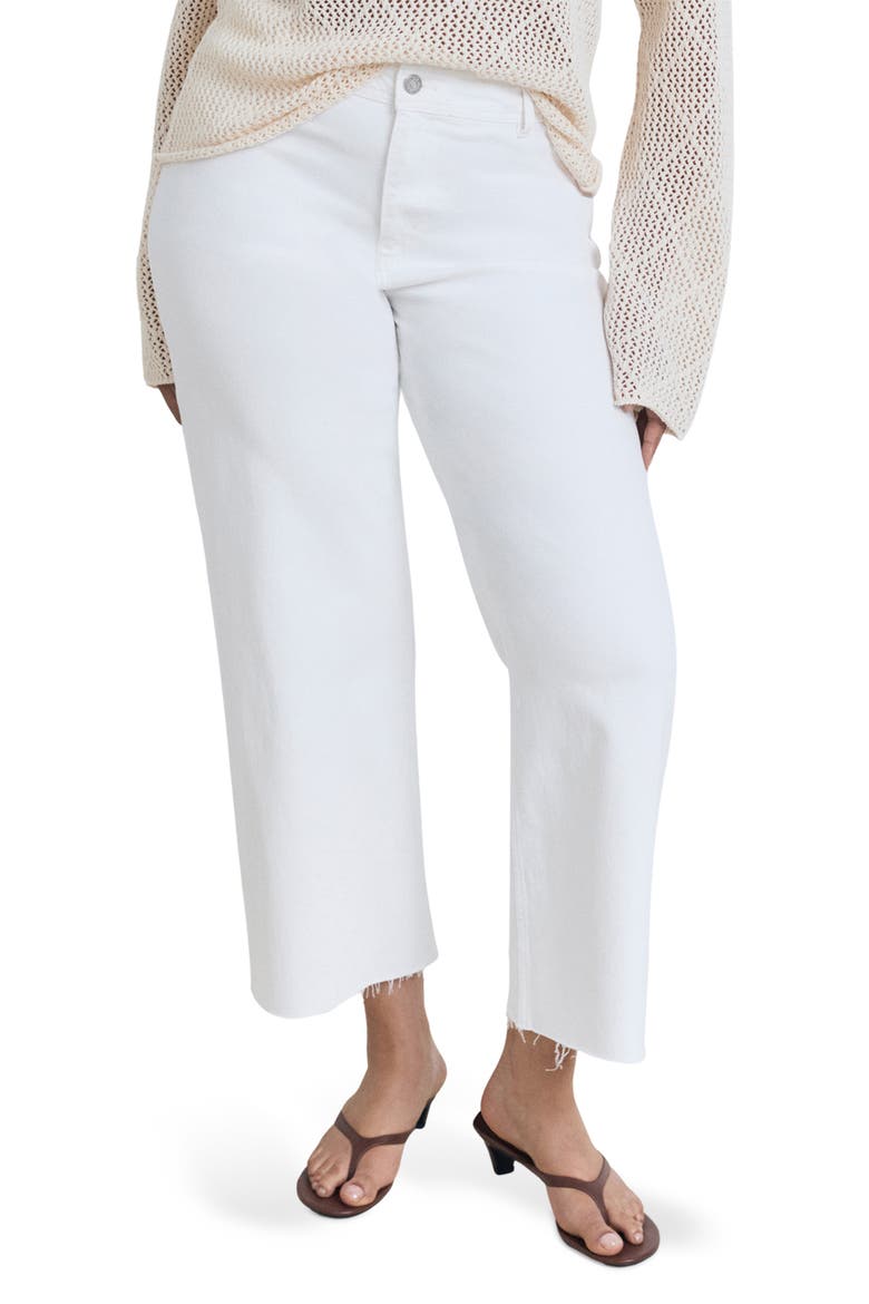Catherin Frayed High Waist Wide Leg Culotte Jeans, Main, color, WHITE