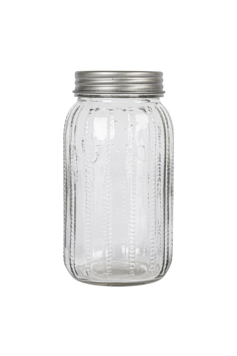 Tall Embossed Glass Jar with Metal Lid "Coffee", Clear, Alternate, color, Clear