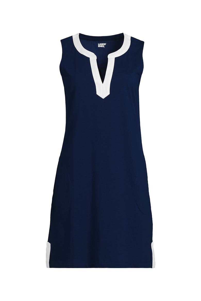 Cotton Jersey Notch Neck Dress with Soutache, Alternate, color, Deep Sea Navy/White