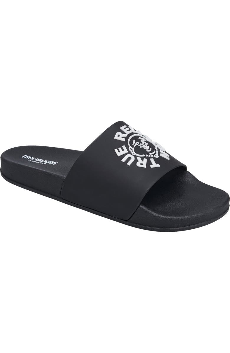 True Religion Tyler Buddha Logo pool Slide, Main, color, Black