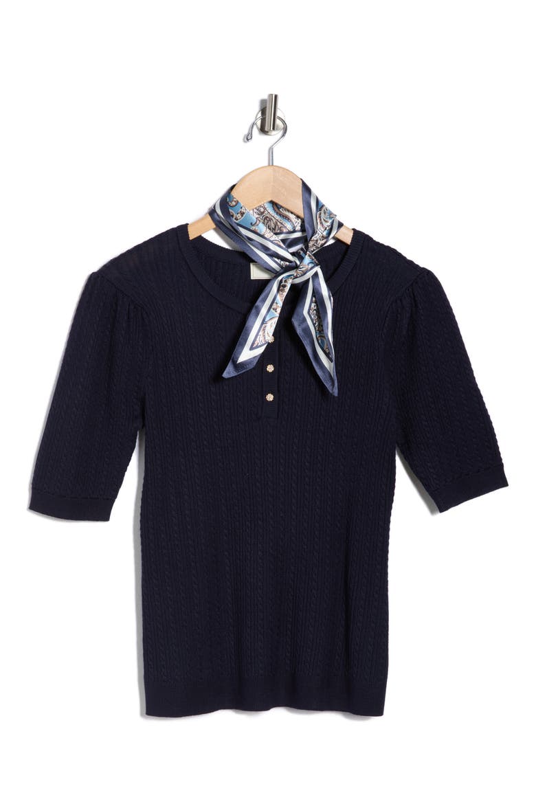 Audrielle Scarf Tie Sweater, Alternate, color, NAVY