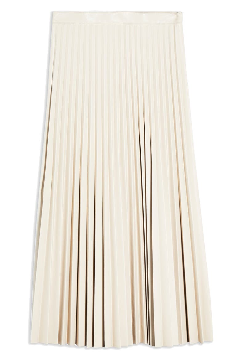 Pleated Faux Leather Midi Skirt, Alternate, color, CREAM