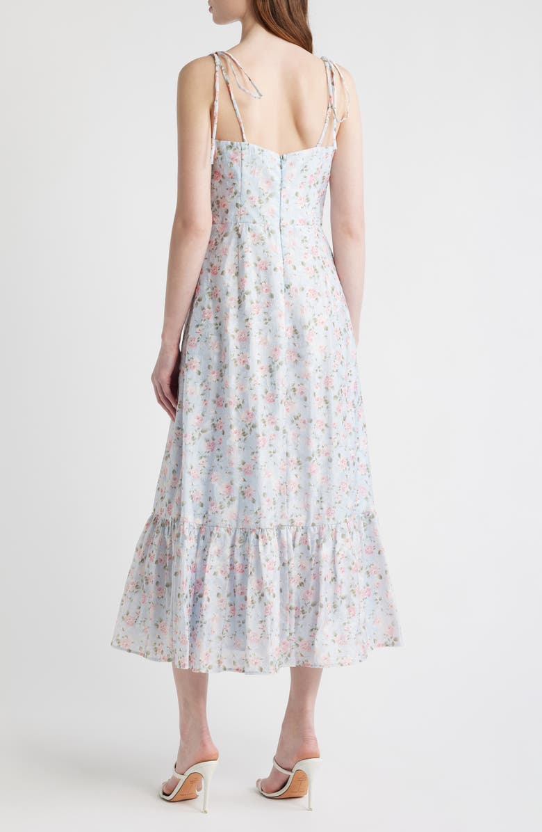 Lulus Alexia Floral Tie Strap Midi Dress, Alternate, color, Light Blue Floral
