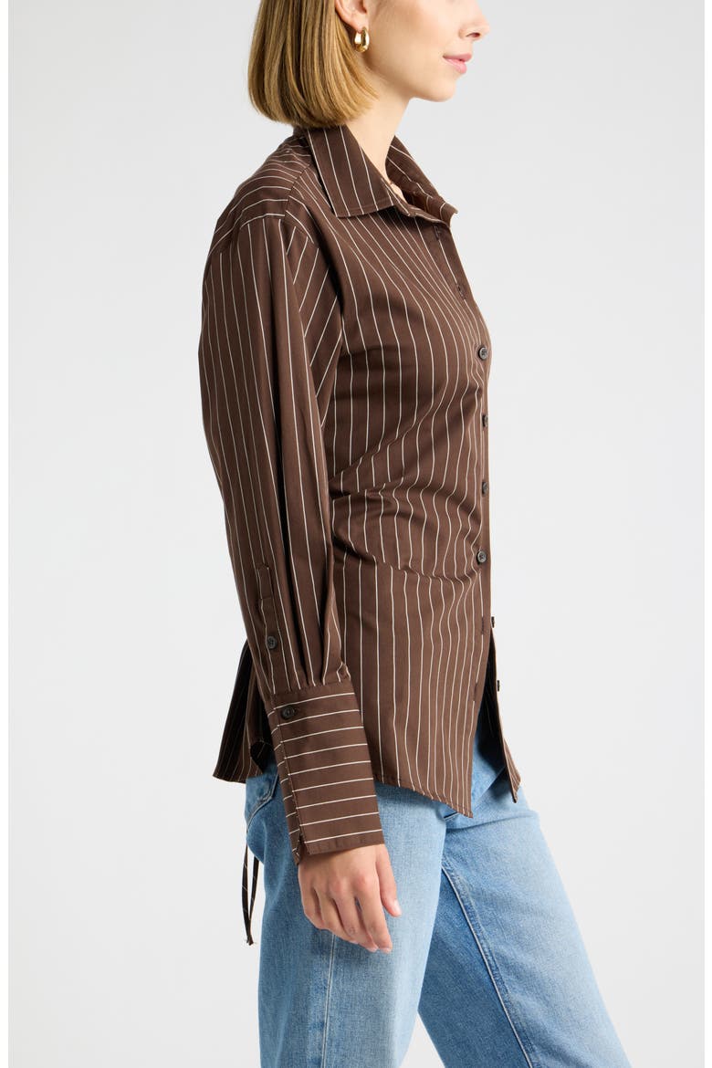 Tie Back Striped Button Up Shirt, Alternate, color, BROWN IVORY JODI STRIPE