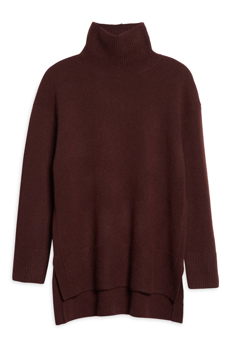 Nordstrom Funnel Neck Cashmere Sweater, Main, color, BROWN CHOCOLATE