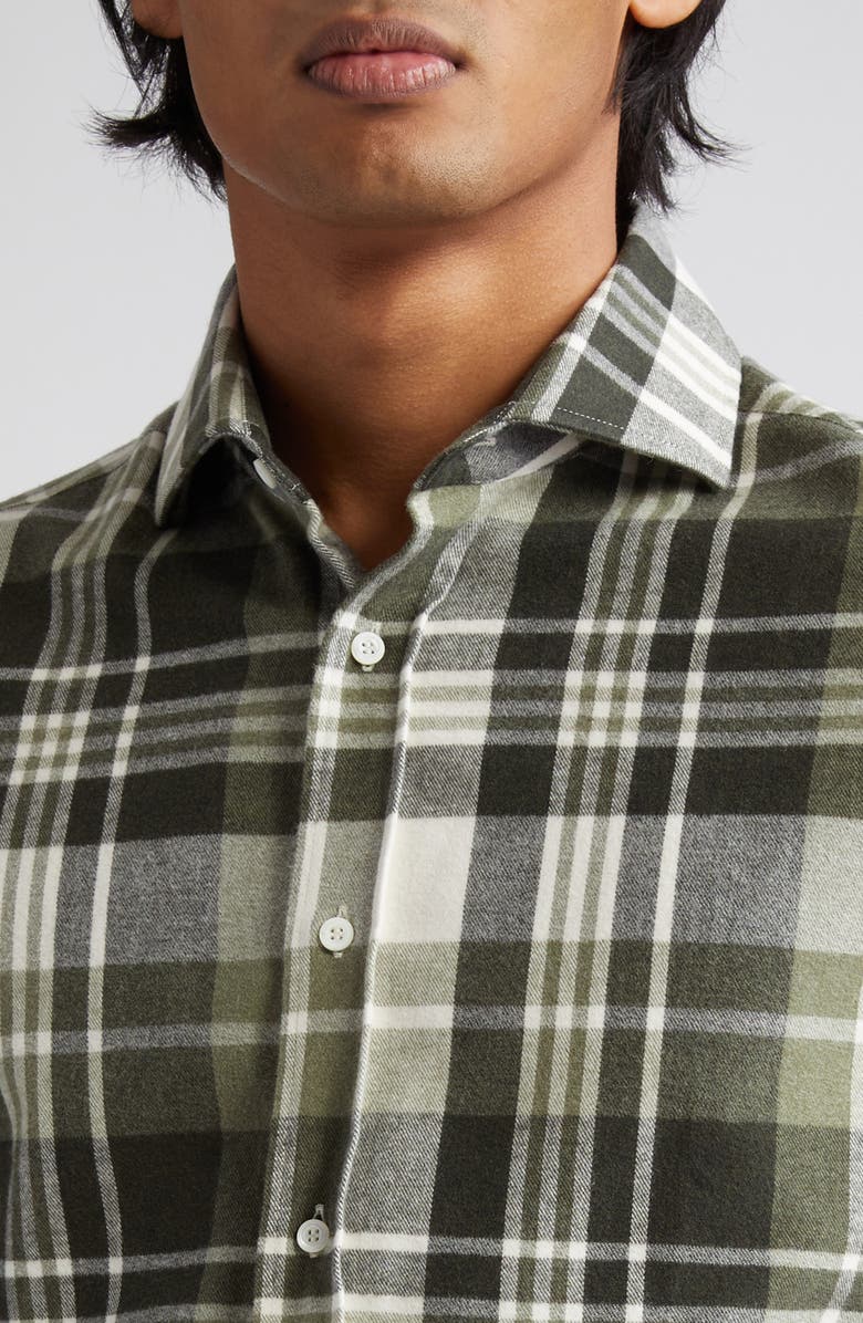 Brunello Cucinelli Easy Fit Plaid Cotton Flannel Button-Up Shirt, Alternate, color, 