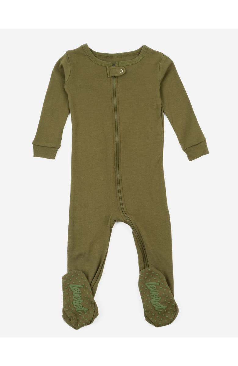 Leveret Footed Solid Cotton Matching Family Pajamas, Main, color, Olive