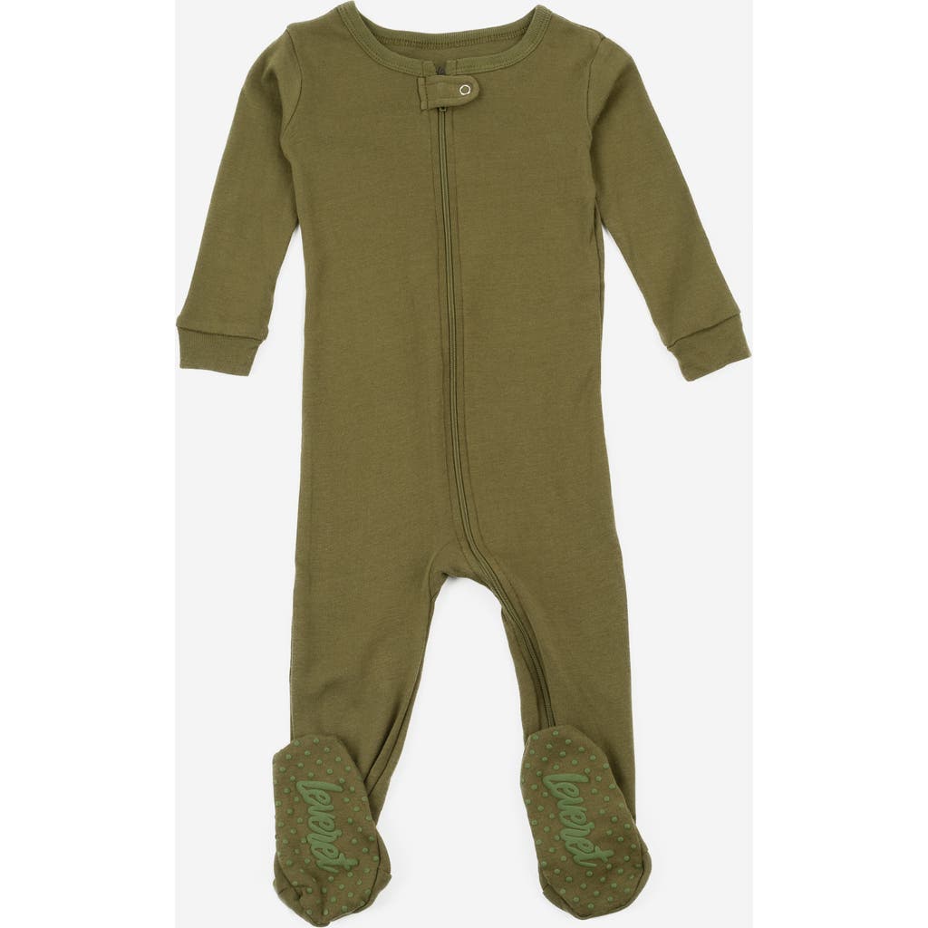 Leveret Footed Solid Cotton Matching Family Pajamas In Green