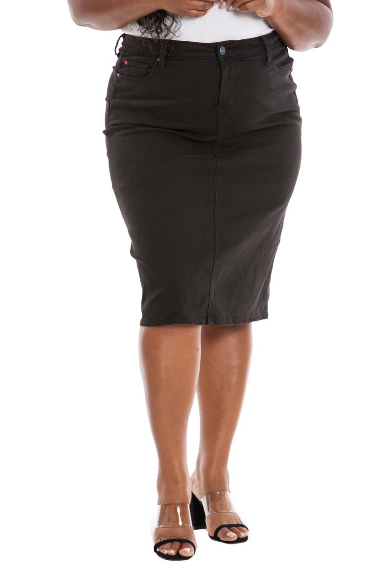 Stretch Cotton Denim Skirt, Main, color, BLACK