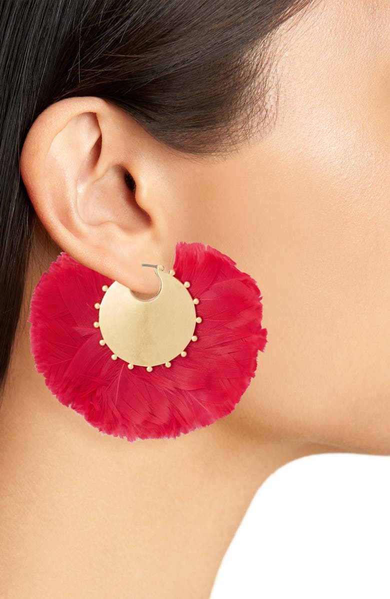 Kate Spade New York in full feather hoop earrings, Alternate, color, 