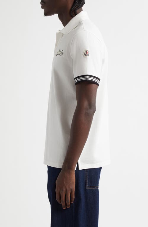 Moncler Logo Embroidered Cotton Polo In Silk White