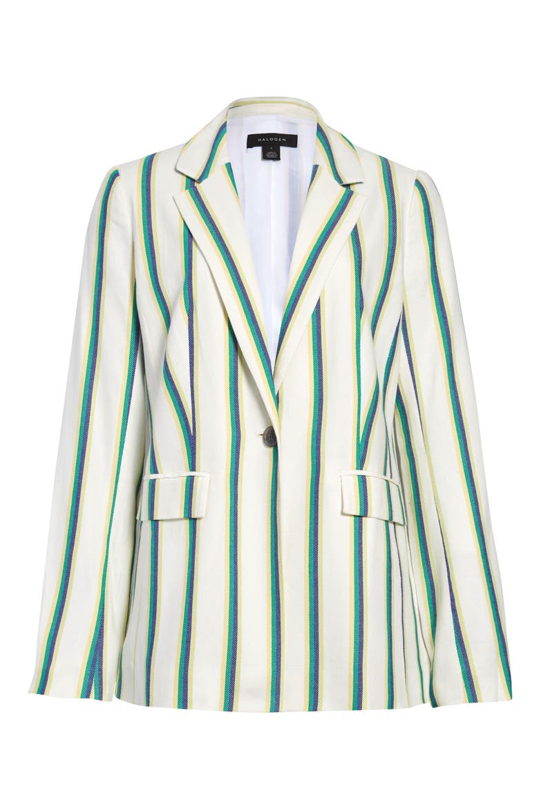 Stripe Blazer, Main, color, IVORY- BLUE GREEN STRIPE