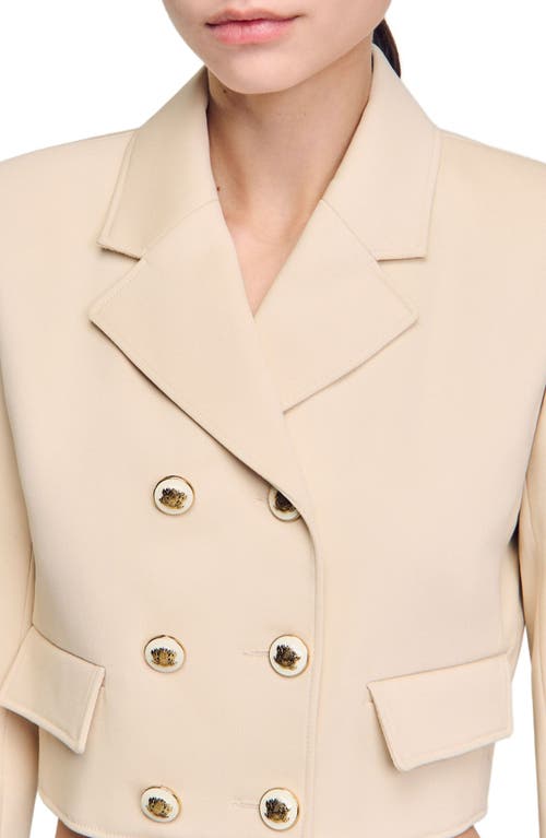 Sandro Cropped Buttoned Jacket In Sand