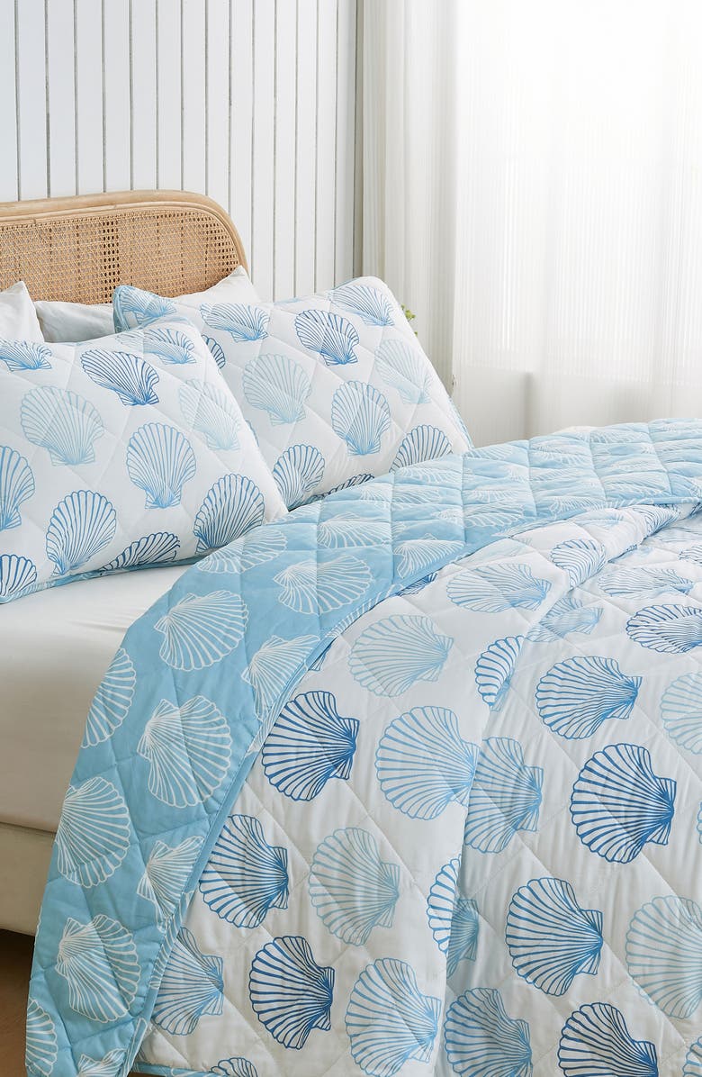 Woven & Weft Blue Seashells Reversible Microfiber Quilt Set, Alternate, color, Blue Seashells