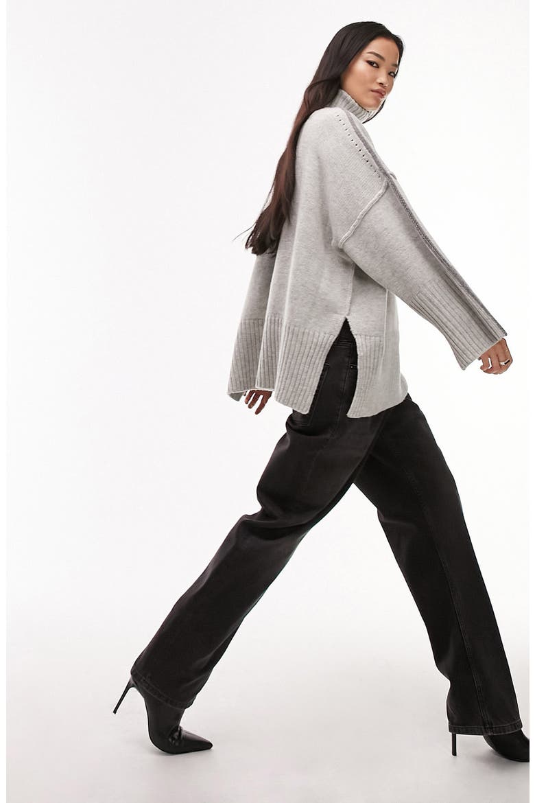 Oversize Turtleneck Wool Sweater, Alternate, color, GREY