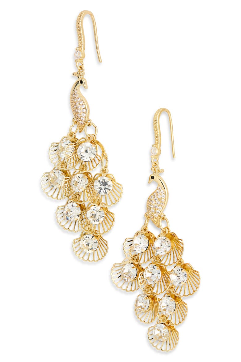 Denisen Peacock CZ Chandelier Earrings, Main, color, GOLD