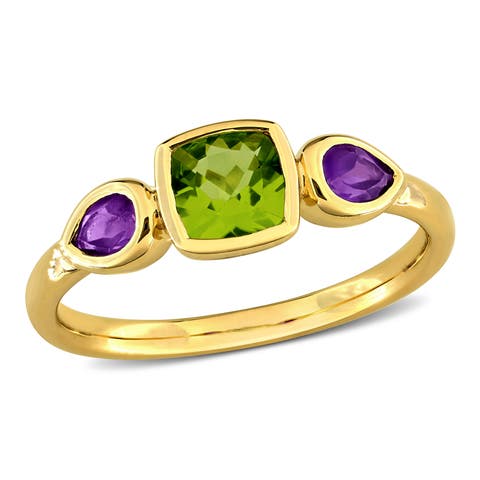 Peridot & Amethyst 3-Stone Ring 10k