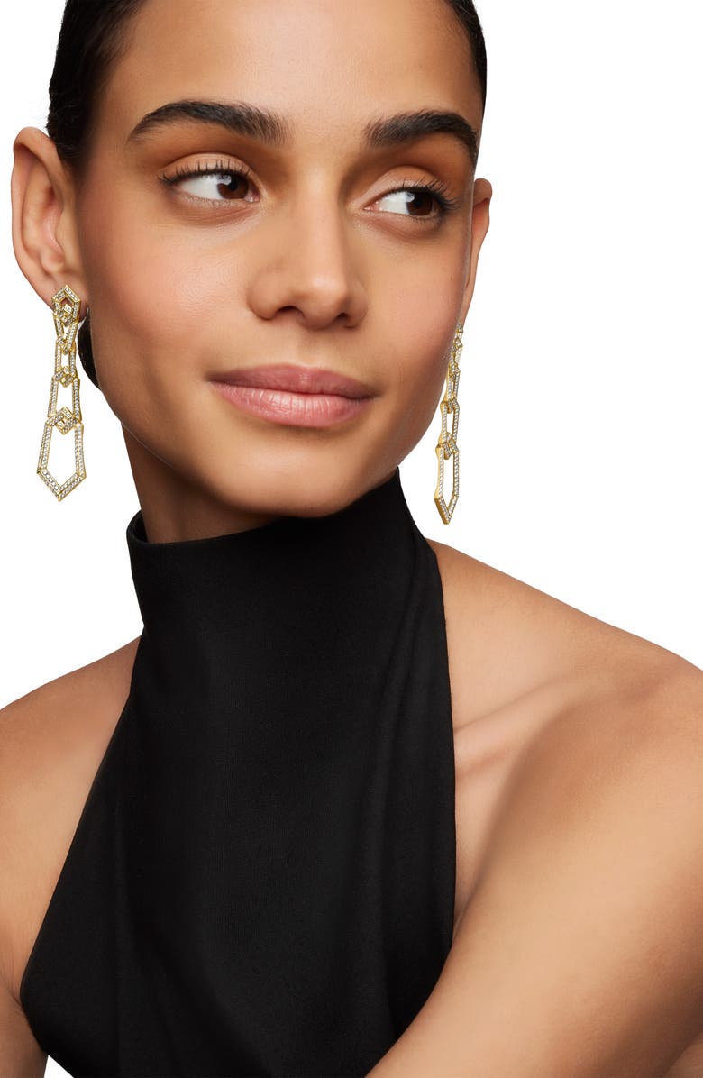 David Yurman Carlyle Linked Drop Earrings in 18K Yellow Gold with Full Pavé Diamonds, Alternate, color, 
