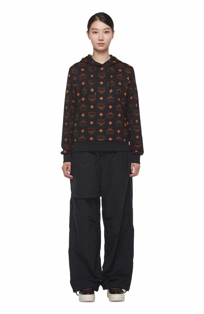 MCM Maxi Monogram Print Hoodie in Organic Cotton, Main, color, Black
