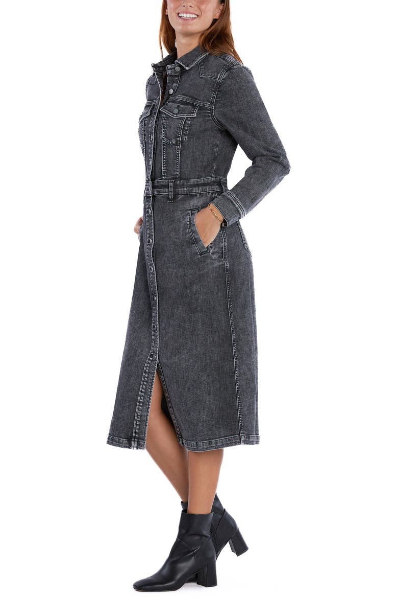 Western Long Sleeve Denim Midi Shirtdress, Alternate, color, CORK DENIM