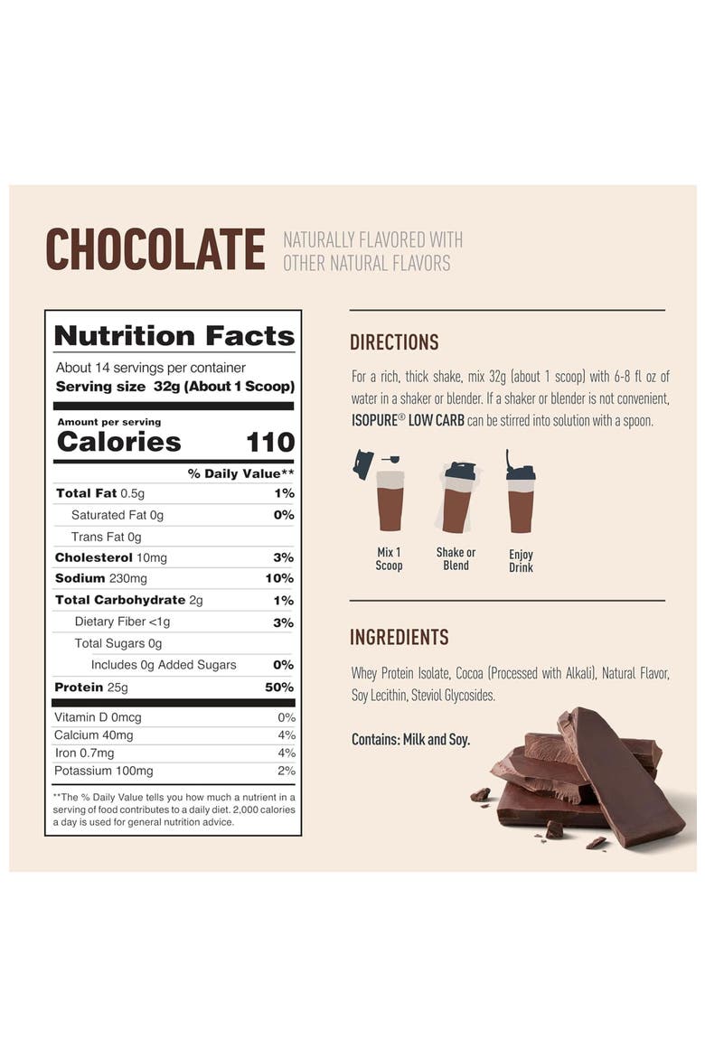 Low Carb 100% Whey Protein Isolate Chocolate Powder, Alternate, color, None