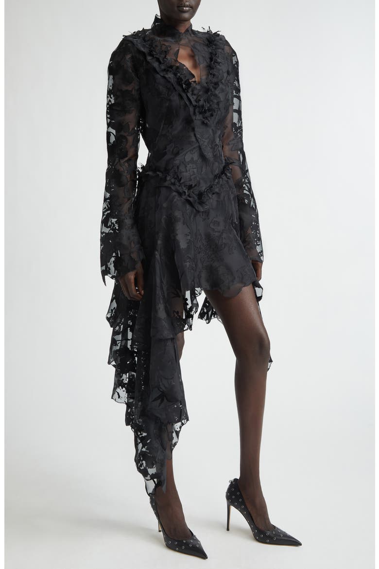 Long Sleeve Devoré Dress, Alternate, color, BLACK