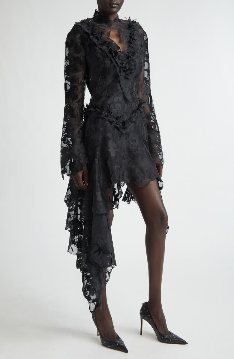 McQueen Long Sleeve Devoré Dress, Alternate, color, Black