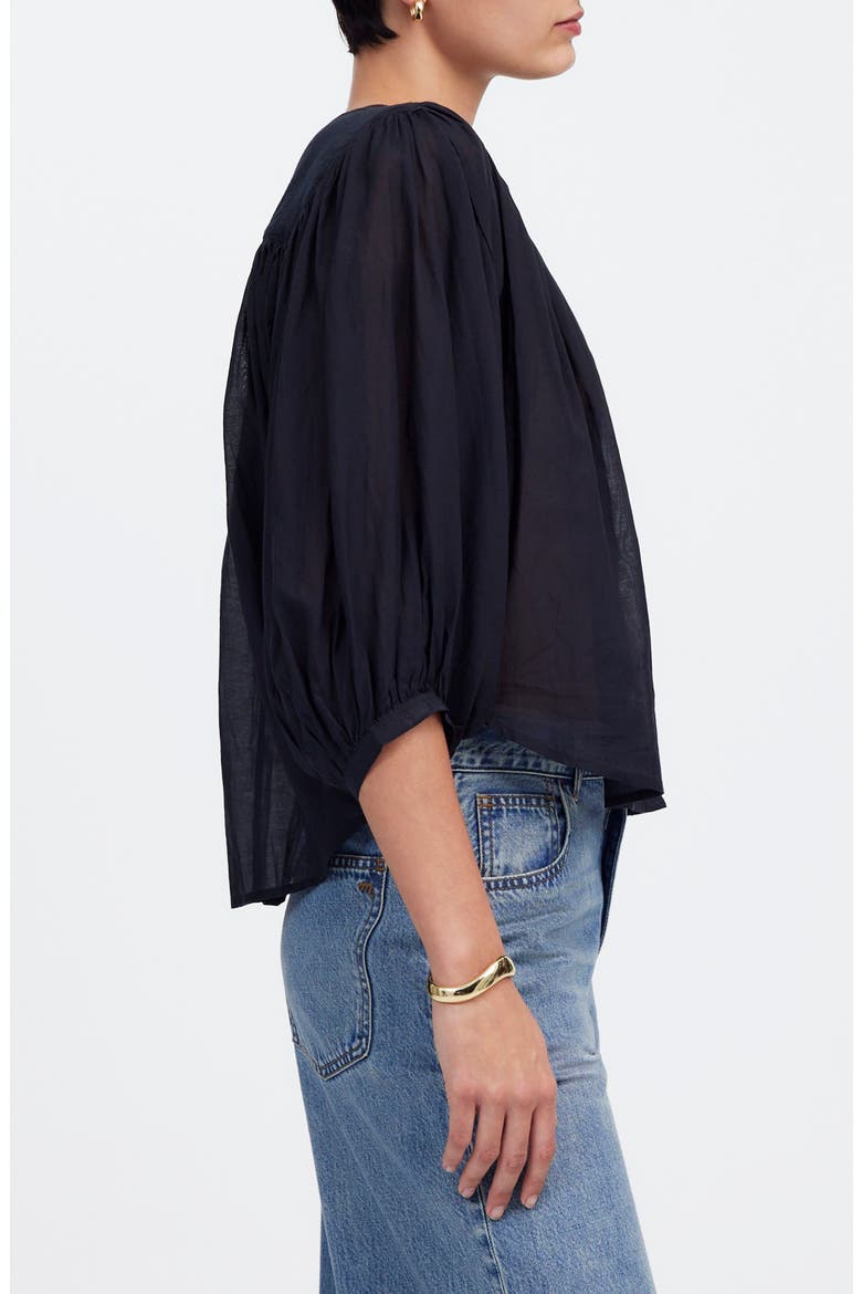 Shirred Voile Button-Up Top, Alternate, color, JET BLACK