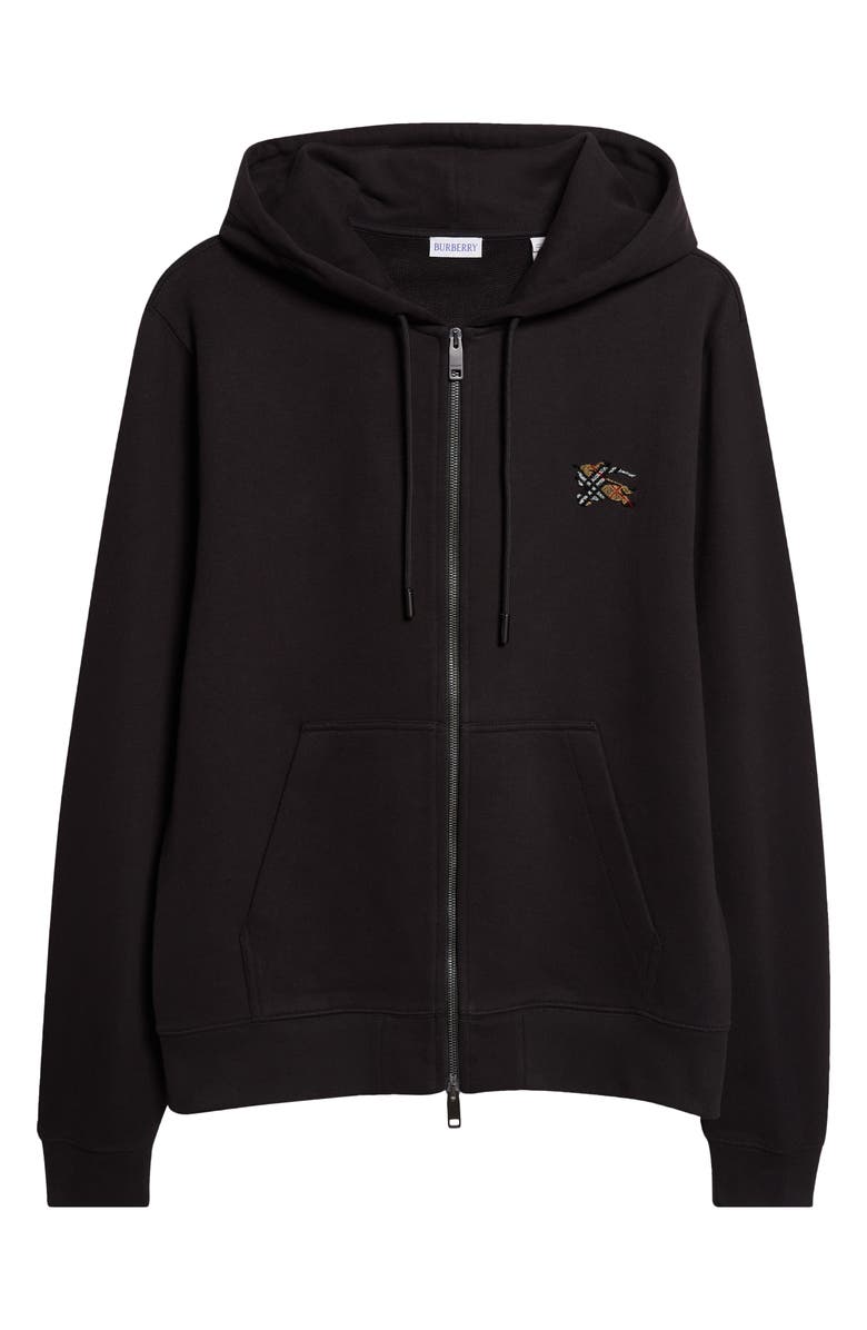 Burberry Scott Check EKD Stamp Cotton French Terry Hoodie, Main, color, Black