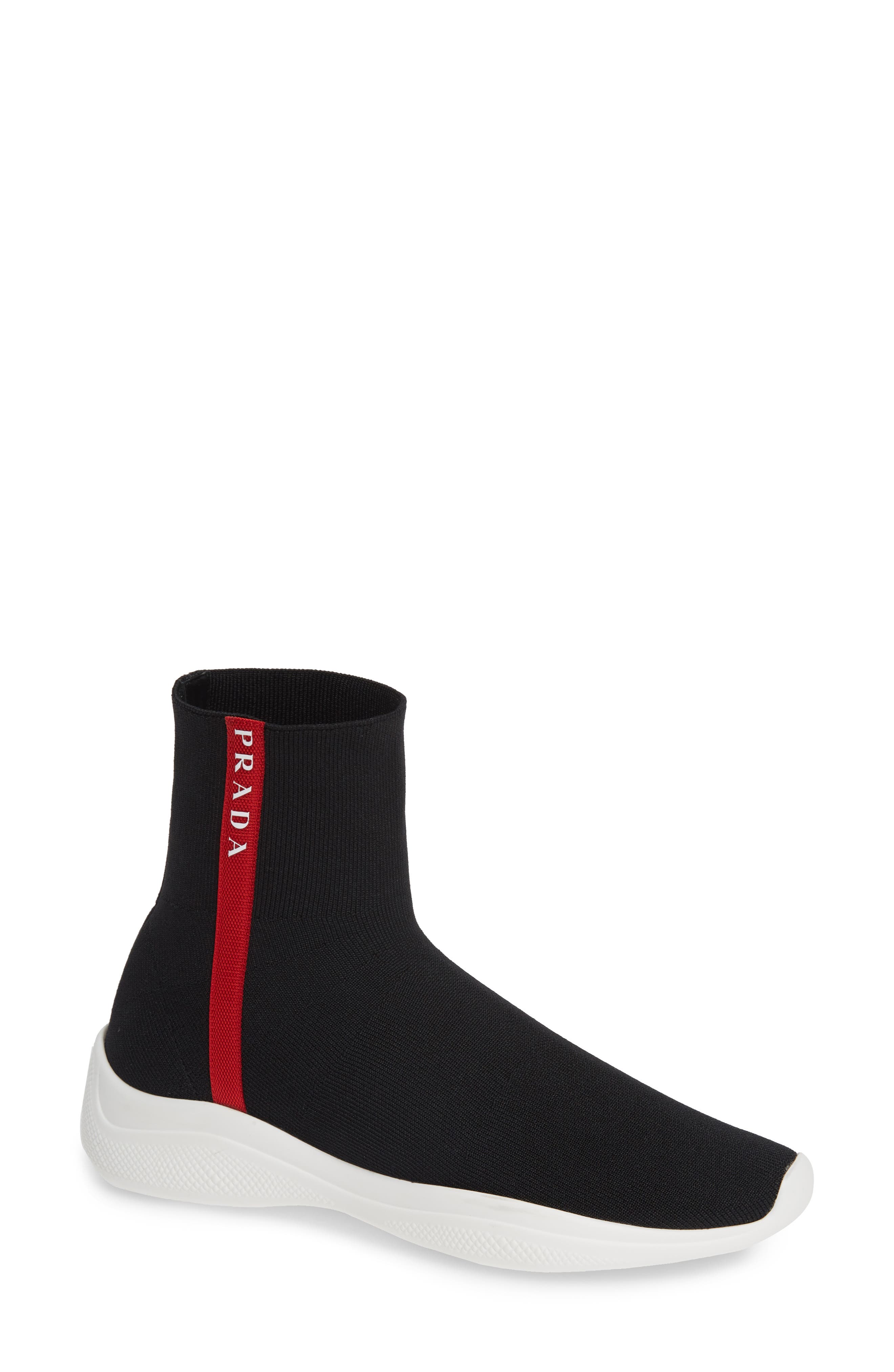 Prada Logo Band Sock Sneaker, Main, color, 