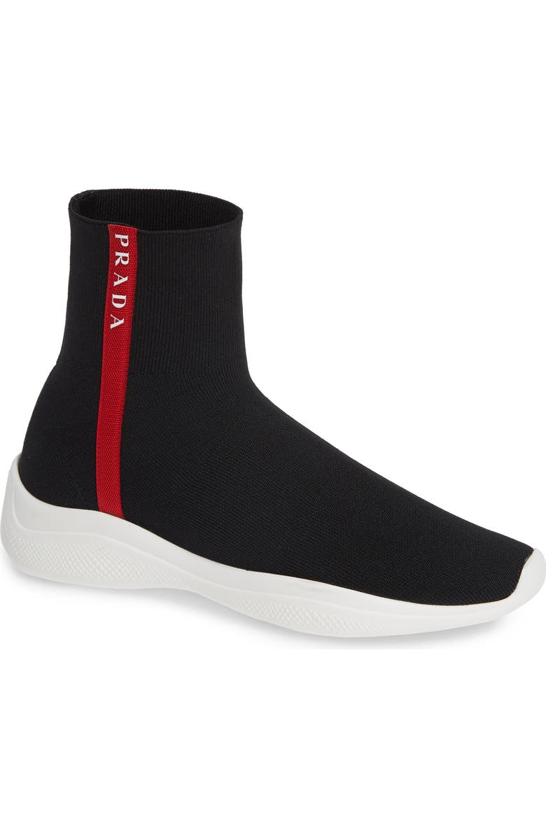 Prada Logo Band Sock Sneaker, Main, color,
