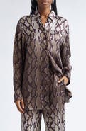 Stella McCartney Snakeskin Print Satin Button-Up Shirt