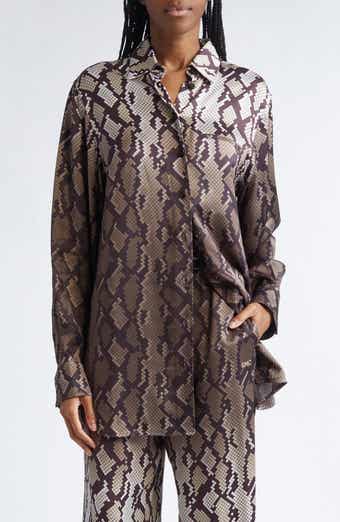 Stella McCartney Snakeskin Print Satin Button-Up Shirt